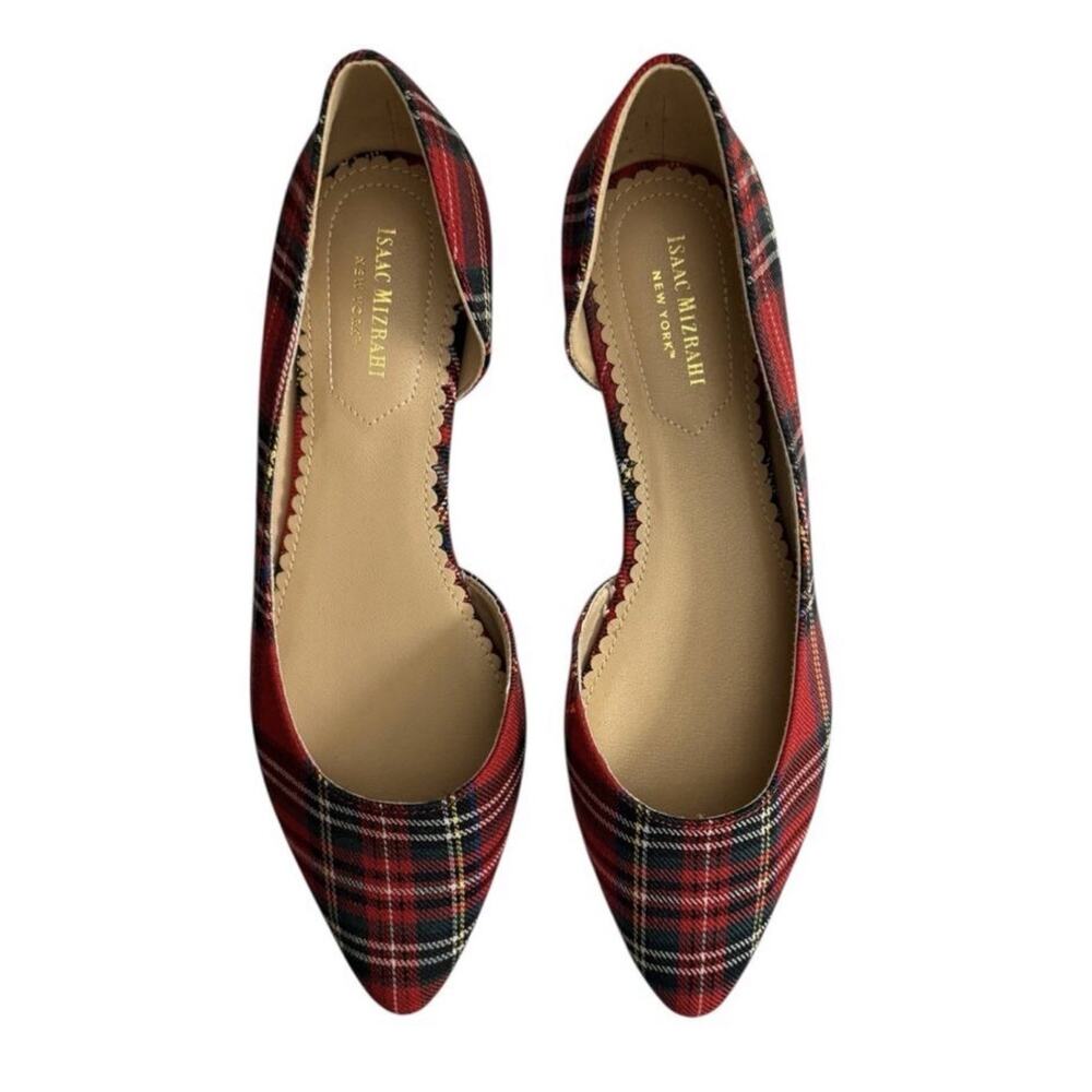 Isaac Mizrahi New York 8 Amaya Red Tartan Plaid Flats D'orsay Preppy Cottagecore - Picture 5 of 10